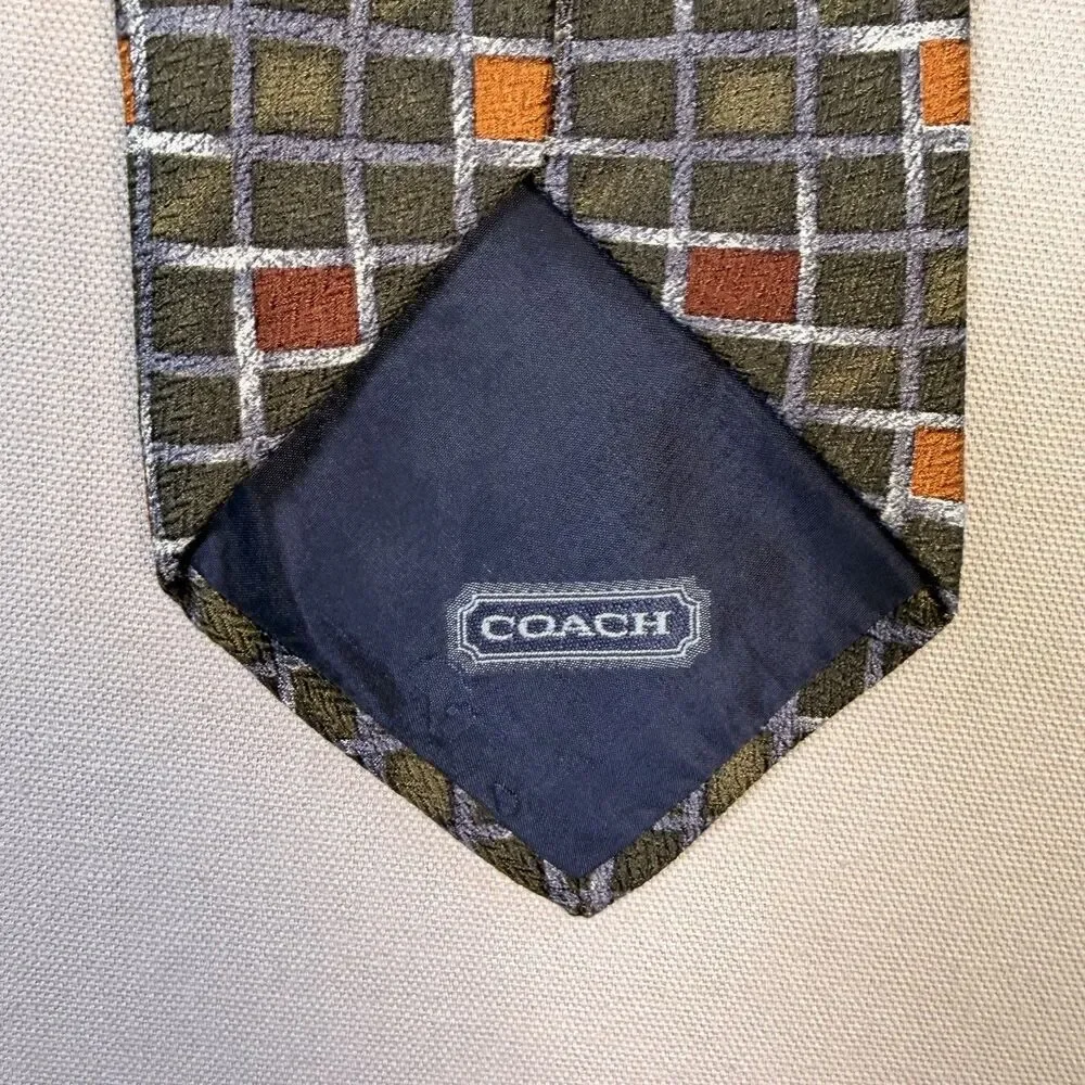 COACH Italian Silk Tie Geometric Design Luxury Stunning Made in Italy 60” x 3.5”